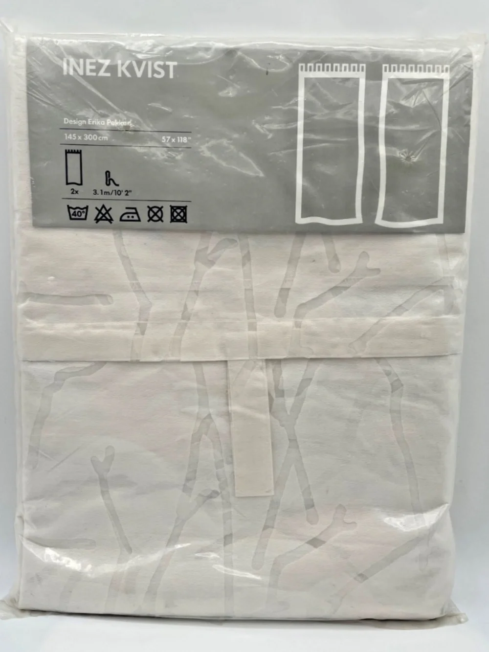 New IKEA Inez Kvist Ghost Tree White Curtain Panels 57”x 118” 2 Curtain Panels